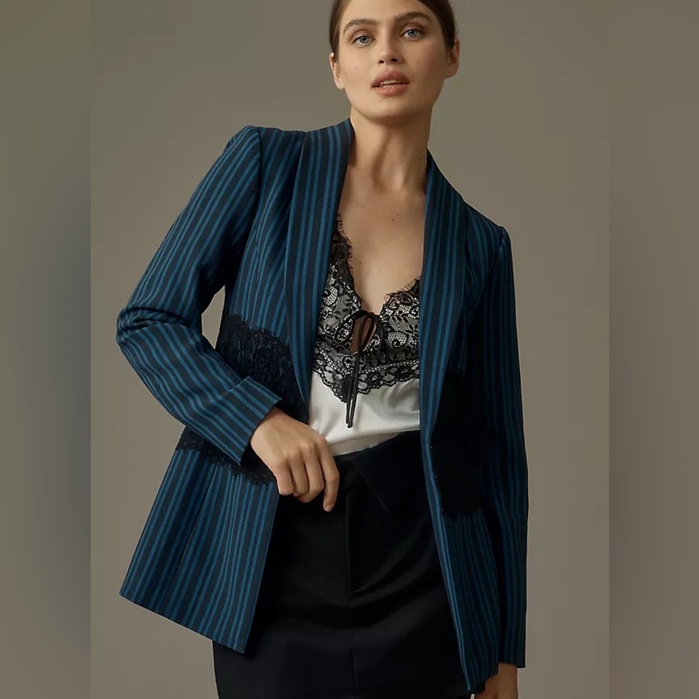 Anthropologie Maeve Lace Mix Pinstripe Blazer- 10‎